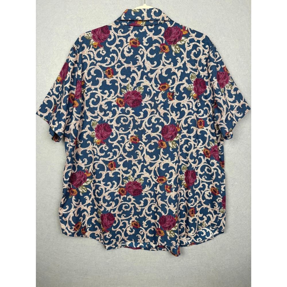 Season Ticket Vintage Dark Floral 2X Short Sleeve Camp Collar Blouse - Picture 4 of 13
